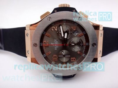 Replica Hublot Big Bang Brown Dial Grey Bezel Black Rubber Strap Watch